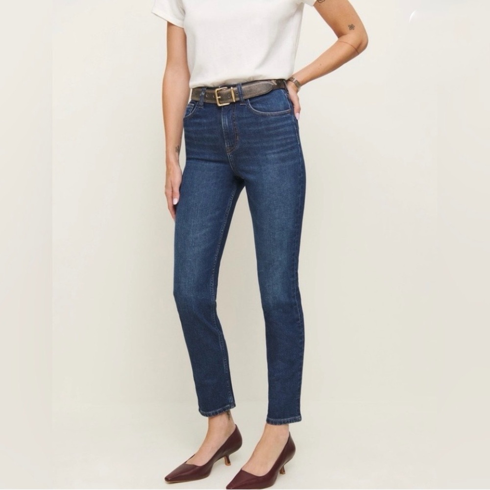Reformation Ezra Stretch High Rise Straight Jeans in Galene Wash Size 27